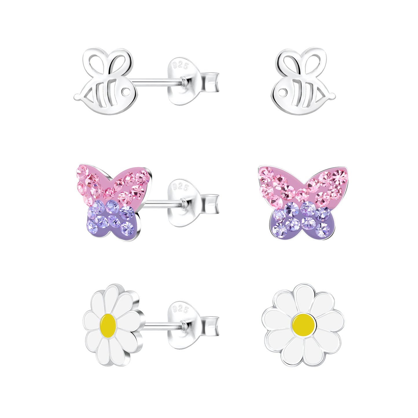 Sterling Silver Nature Ear Studs Set