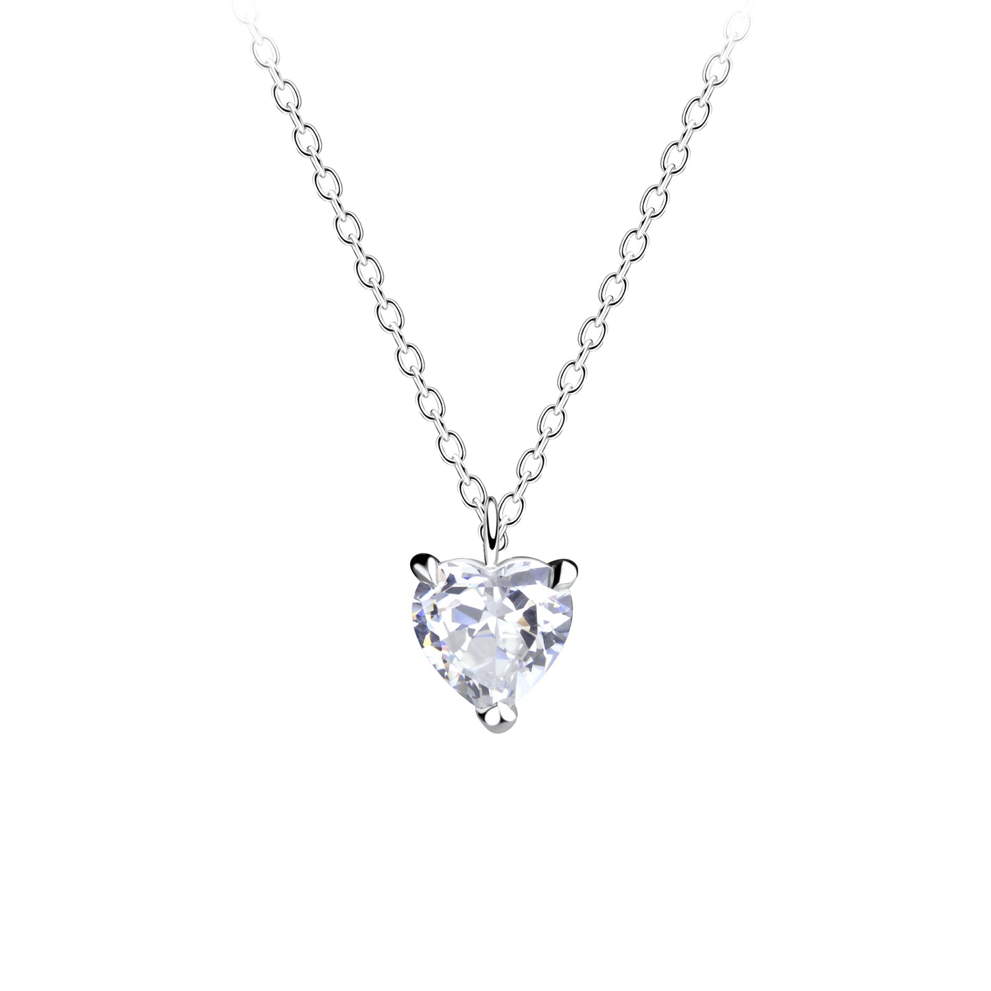 Sterling Silver Heart Necklace With Clear Cubic Zirconia Heart (*)