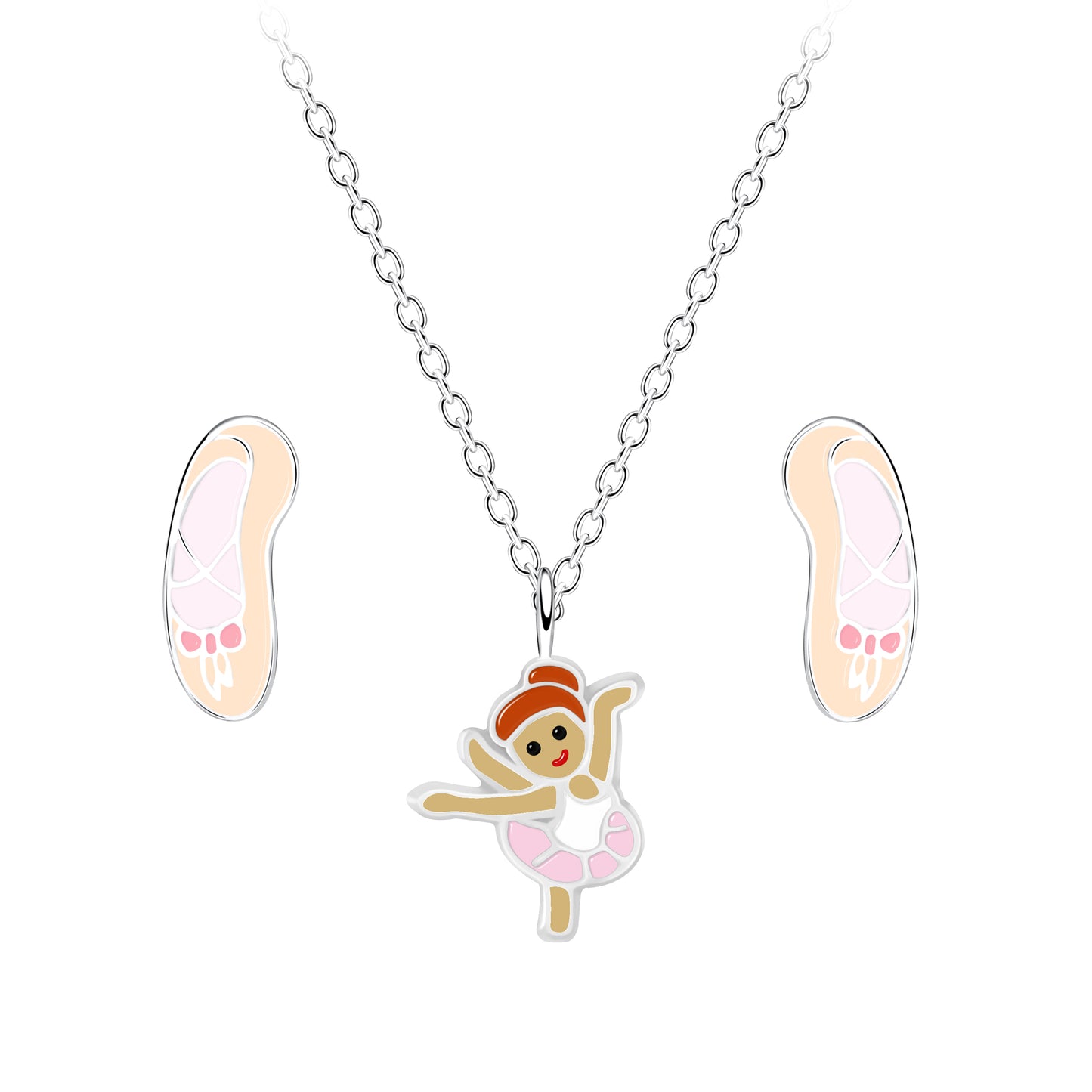 Sterling Silver Ballerina Necklace and Ear Studs Set