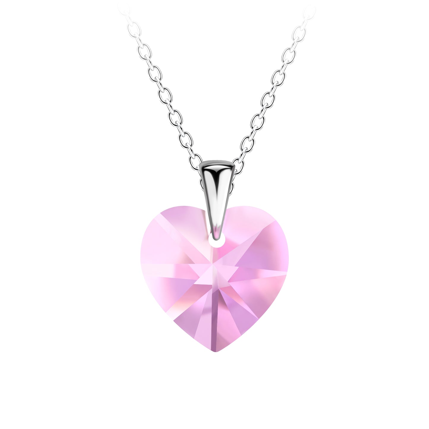 Sterling silver heart necklace with pink glass heart (Large) (*)
