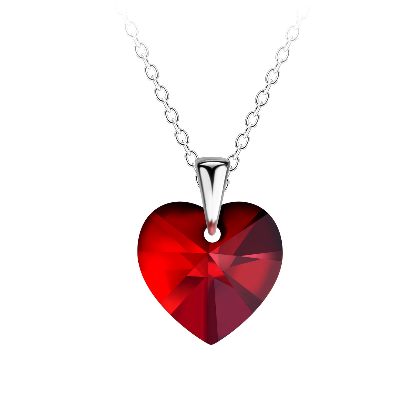 Sterling silver heart necklace with a red glass heart (Large) (*)