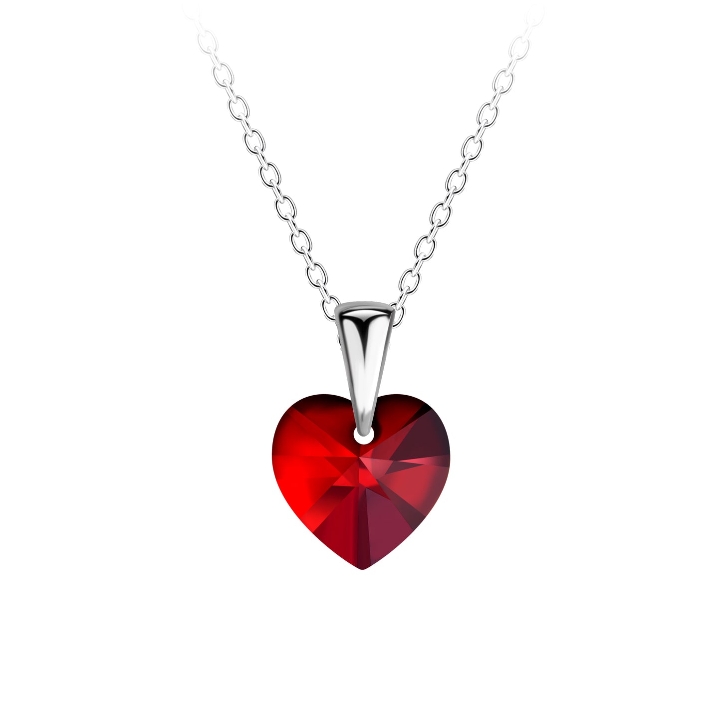 Sterling Silver Heart Necklace With Red Glass Heart (medium) (*)