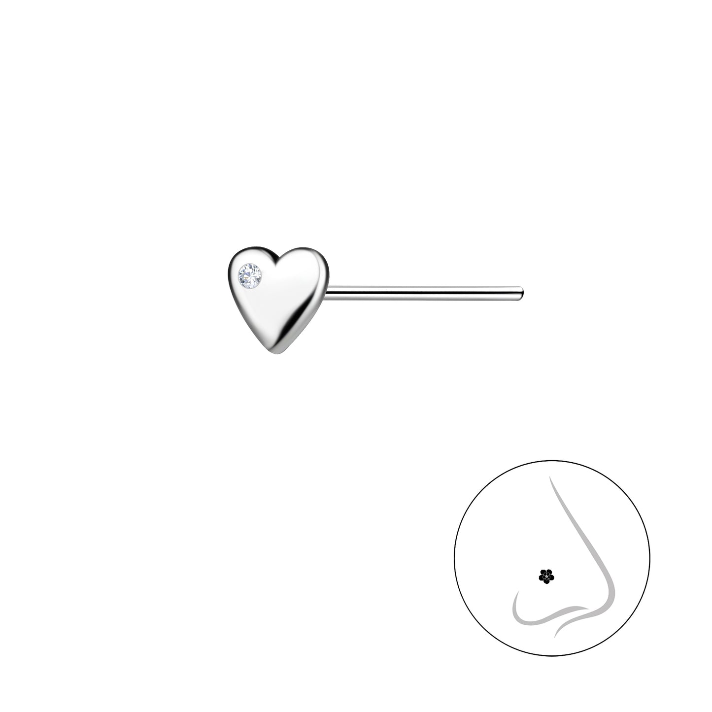 Srebrny kolczyk do nosa w kształcie serca