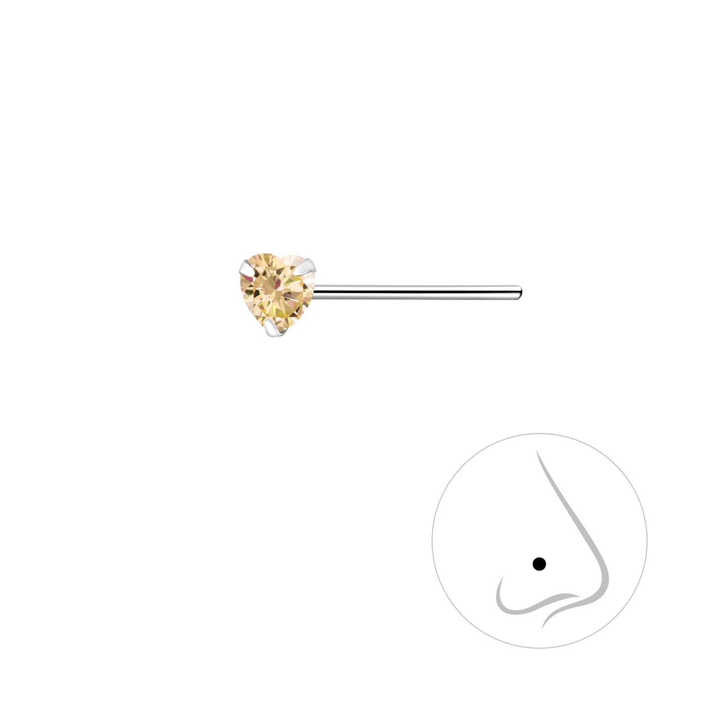 3mm Heart Cubic Zirconia Sterling Silver Nose Stud