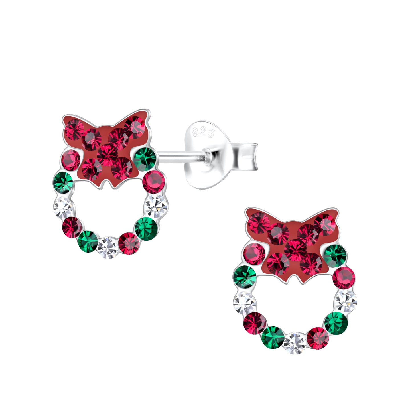 Sterling Silver Christmas Wreath Ear Studs