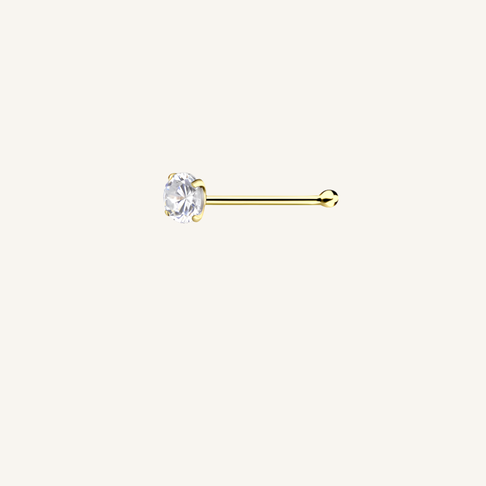 14ct Solid Gold 2.5mm Round Cubic Zirconia Nose Stud With Ball.